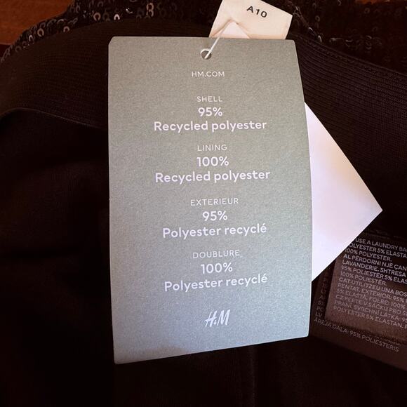 H AND M  NEW BLACK SEQUIN STRAIGHT LEG PANTS LARGE RECYCLED MATERIALS PARTY - Picture 5 of 7